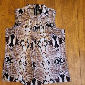 Worthington Brown Tan Sleeveless Blouse with Mandarin Collar